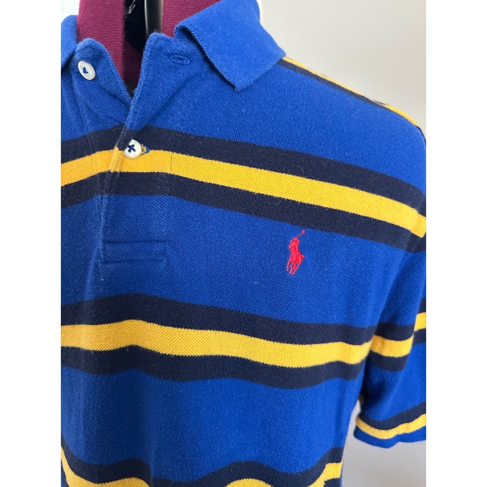 Polo Ralph Lauren Boys XL 18-20 Striped Polo Shirt Blue Yellow Red Pony Cotton